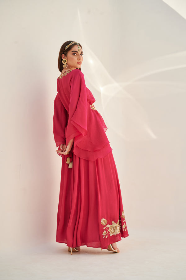 Hyper Pink Fuschia Kaftan Tunic Palazzo Set