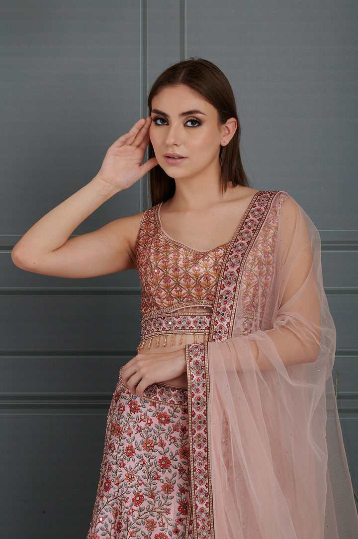 Dusty Rose Ombre Printed Lehenga Online