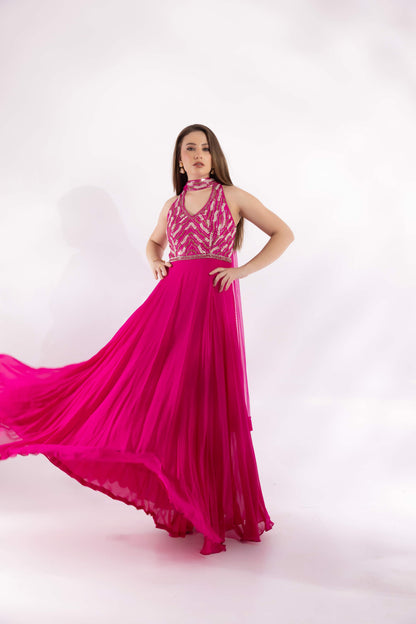 Fuchsia Pink Fusion Anarkali Dress