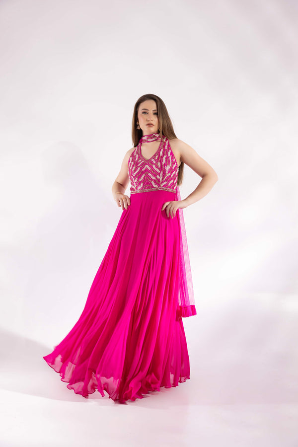 Fuchsia Pink Fusion Anarkali Dress