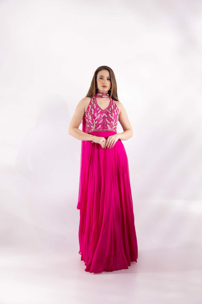 Fuchsia Pink Fusion Anarkali Dress