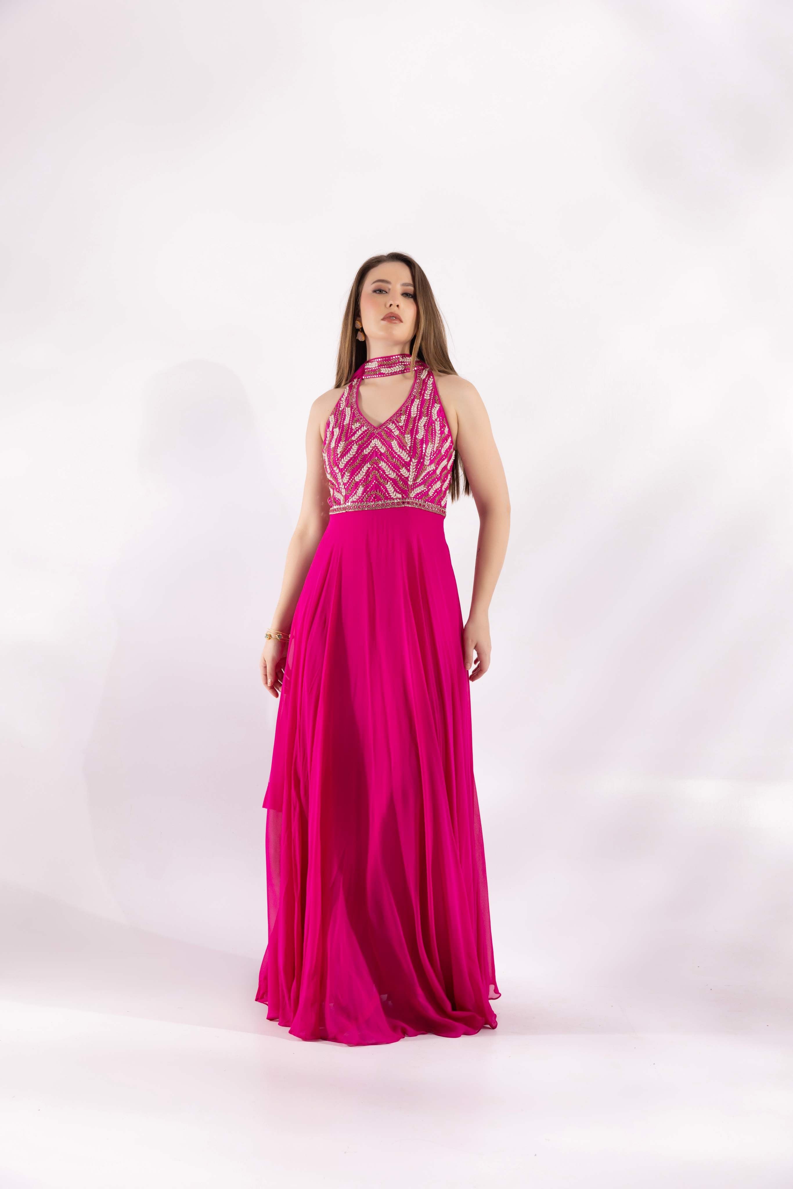 Fuchsia Pink Fusion Anarkali Dress