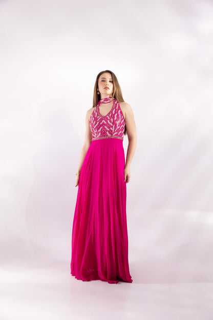 Fuchsia Pink Fusion Anarkali Dress