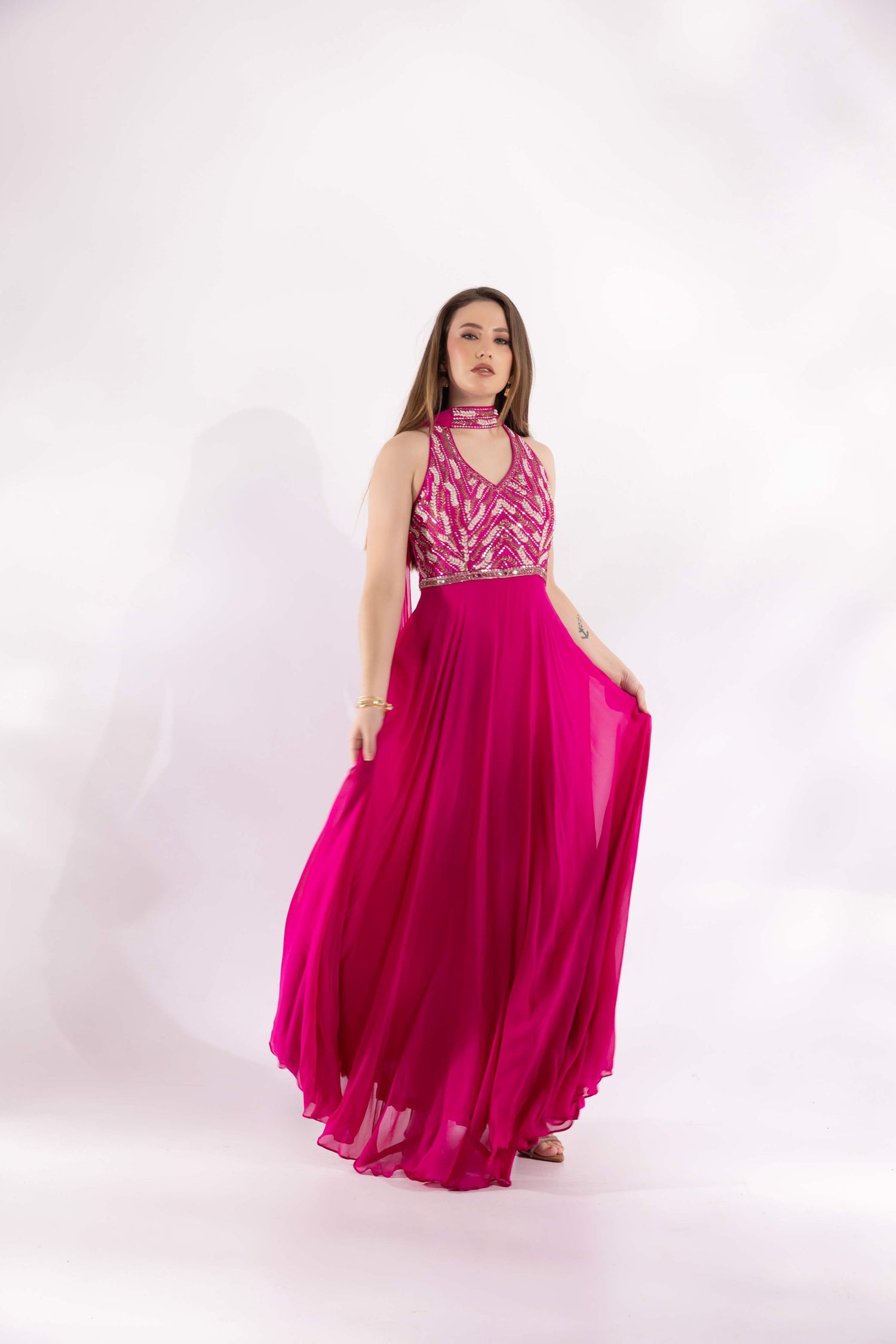 Fuchsia Pink Fusion Anarkali Dress