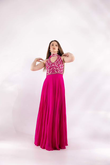 Fuchsia Pink Fusion Anarkali Dress