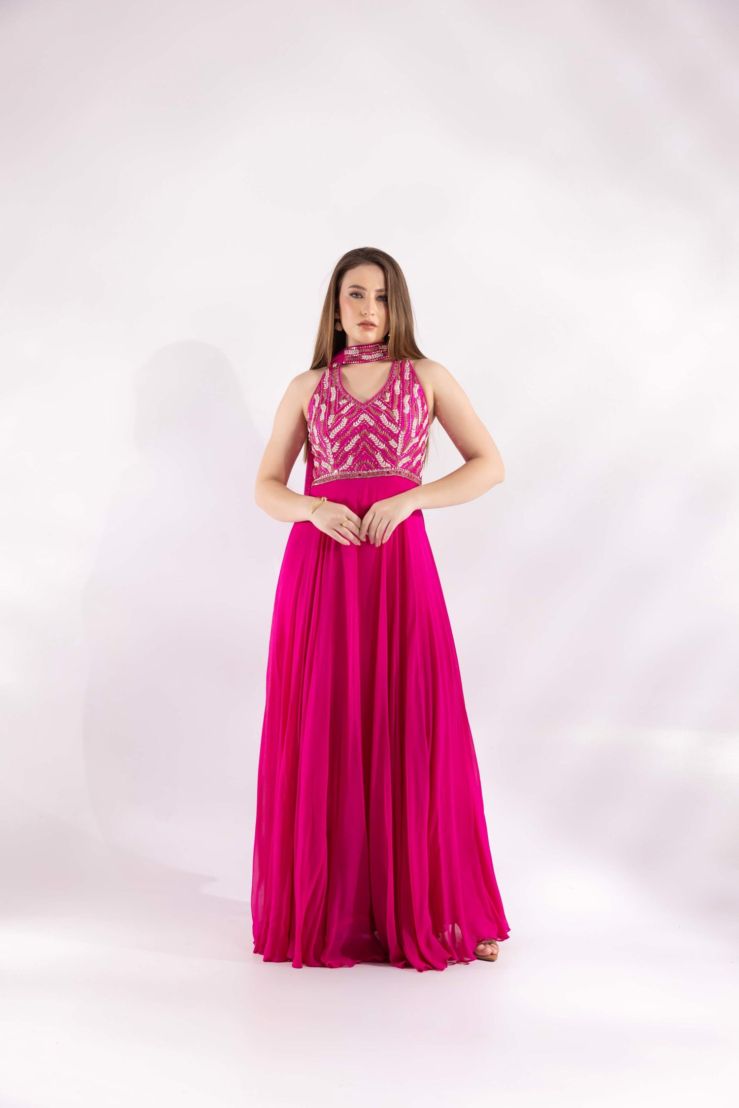 Fuchsia Pink Fusion Anarkali Dress