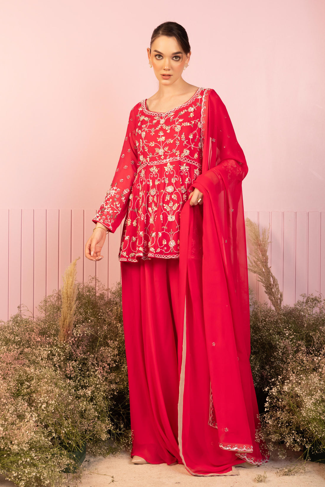 Fuchsia Floral Fusion Shahrara Set