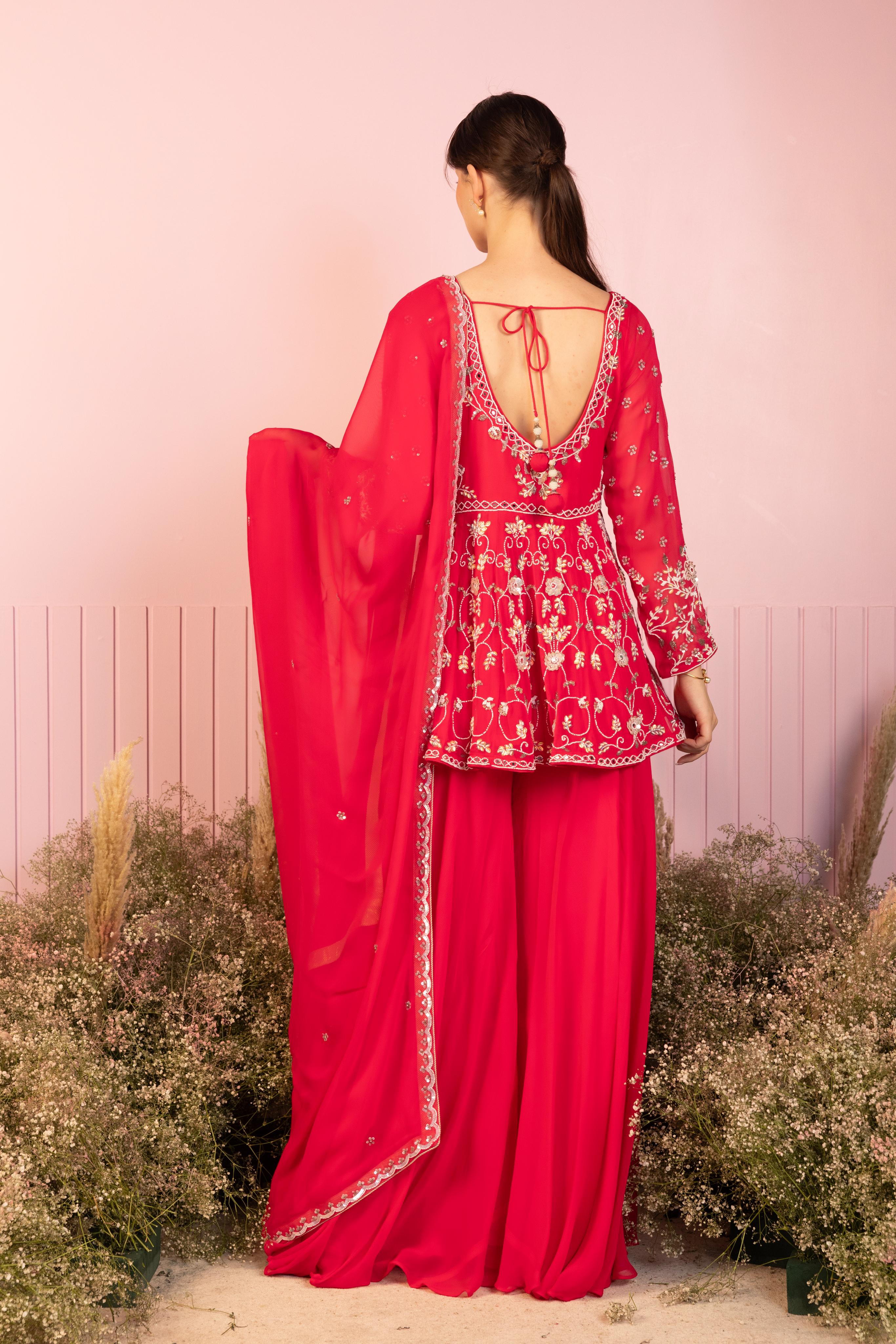 Fuchsia Floral Fusion Shahrara Set