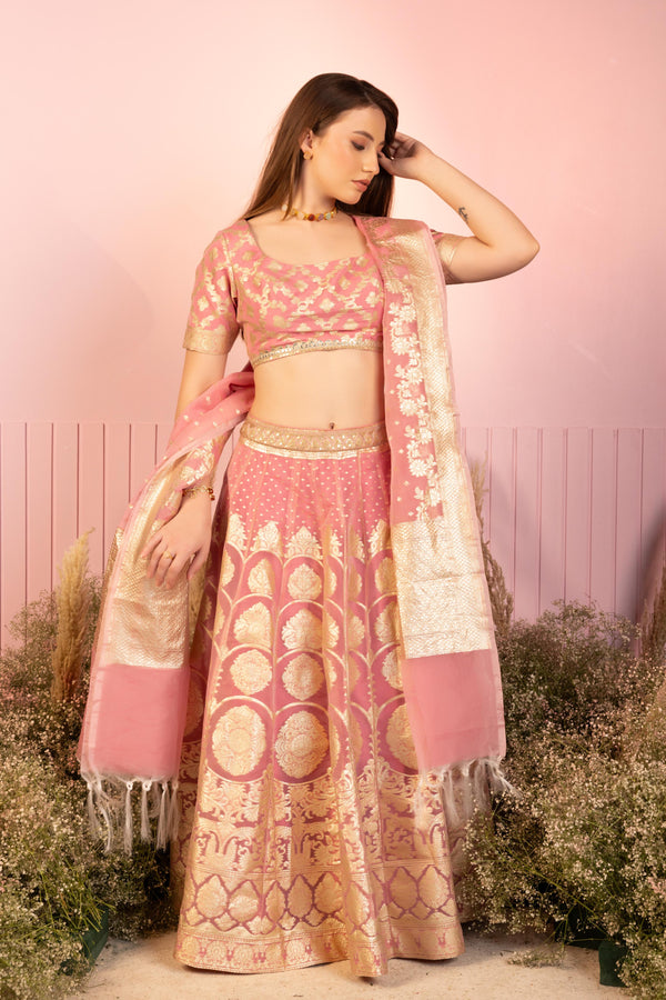 Rose Pink Weightless Whisper Banarasi Lehenga