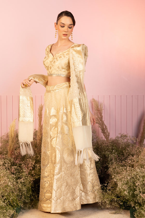 Tusk Ivory Weightless Whisper Banarasi Lehenga