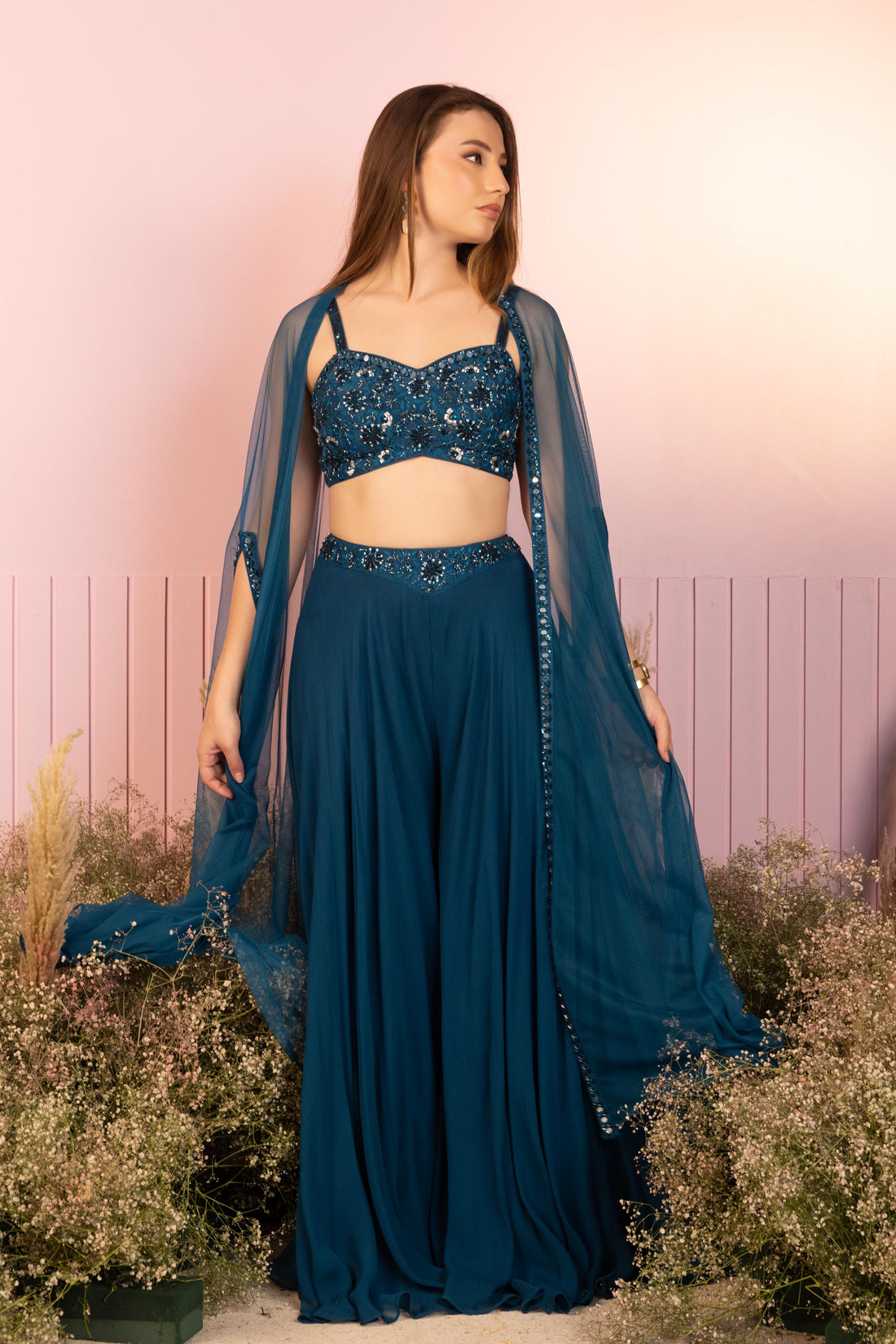 Midnight Blue Cape and Palazzo Set