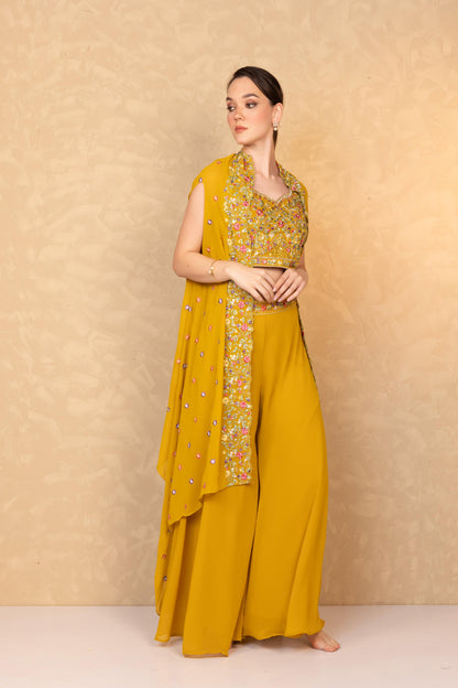 Mustard Floral Cape and Palazzo Set