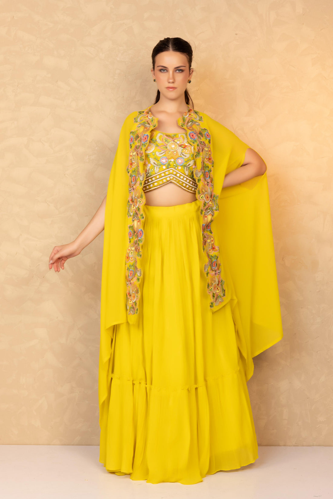 Sunshine Yellow Floral Cape and Skirt