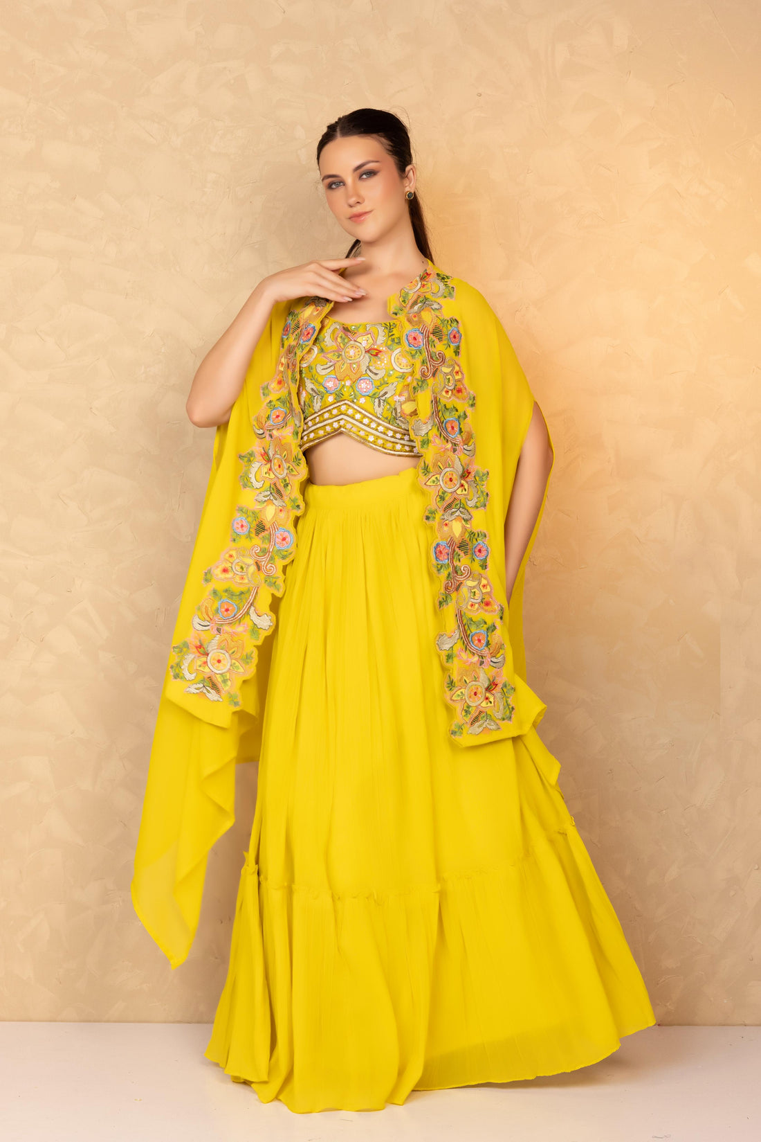 Sunshine Yellow Floral Cape and Skirt