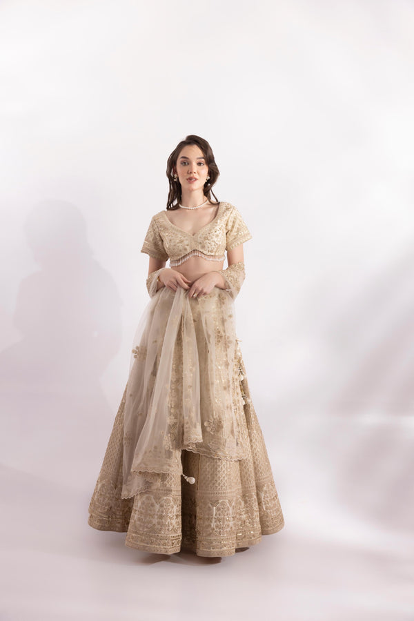 Ivory Raw Silk Dori Lehenga Set