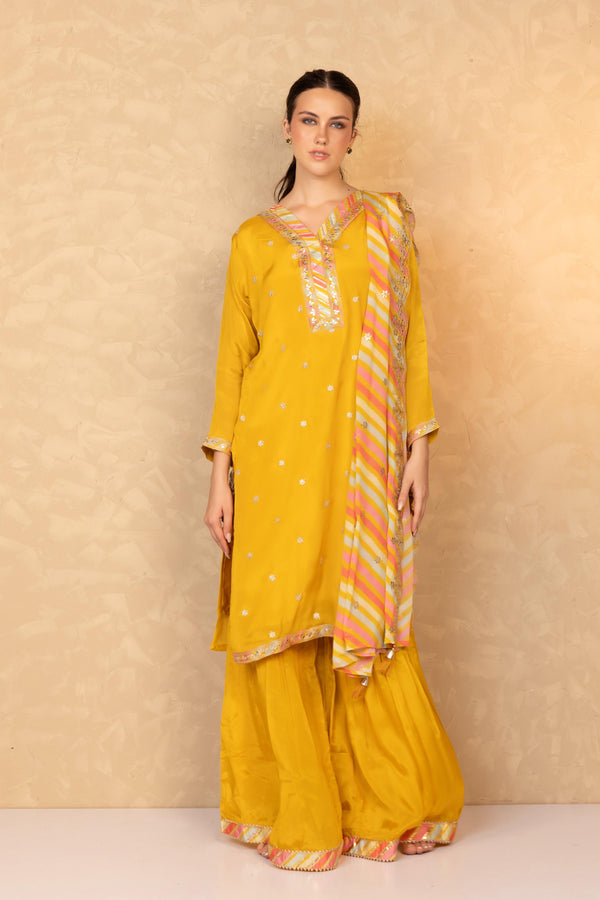 Mustard Yellow Kurta with Striped Dupatta