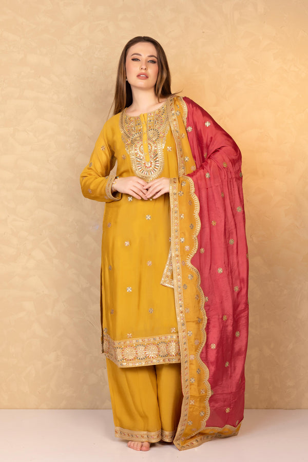 Mustard Yellow Silk Kurta and Sharara Set