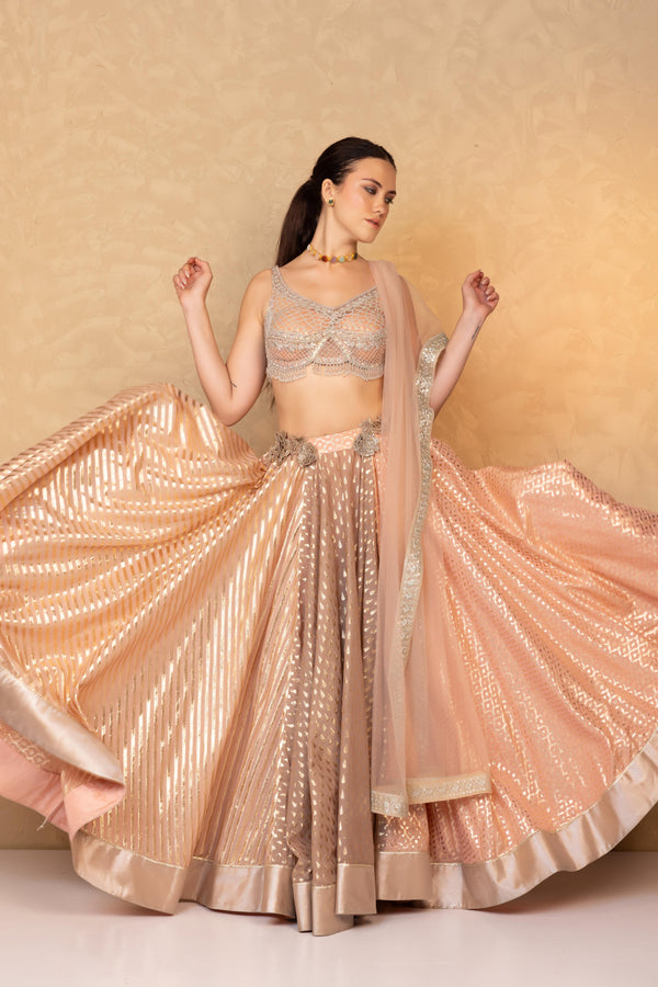 Rose Pink Royal Banarasi Brocade Lehenga