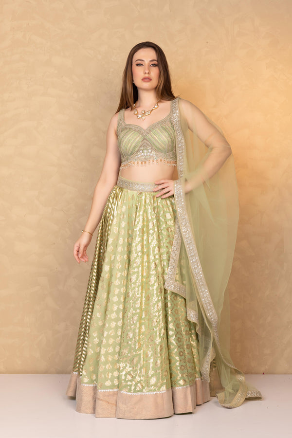 Cardamom Green Royal Banarasi Brocade Lehenga