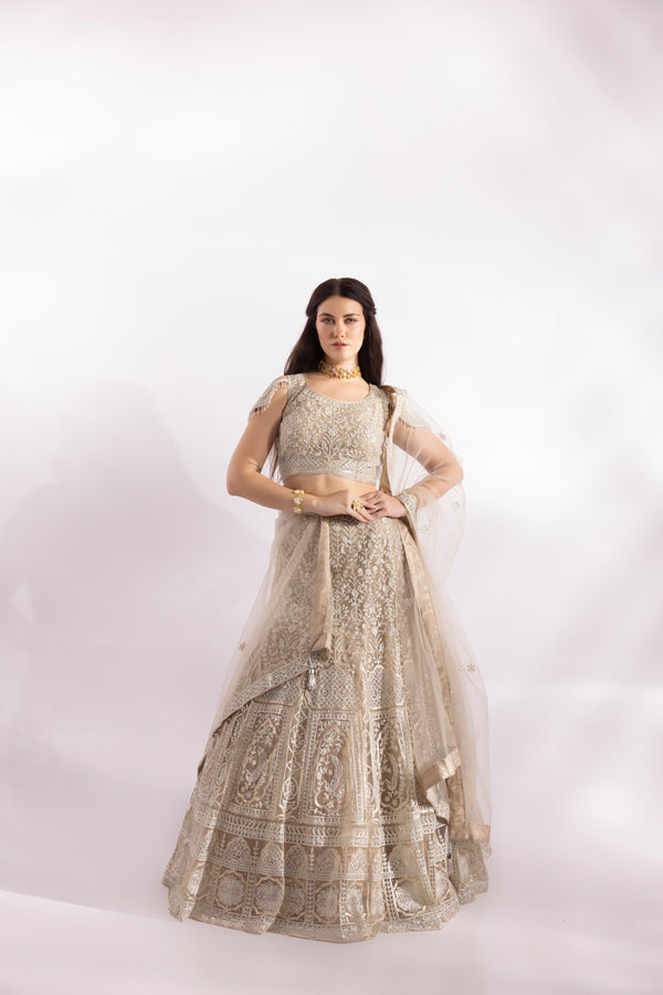 Floral Champagne Gold Lehenga