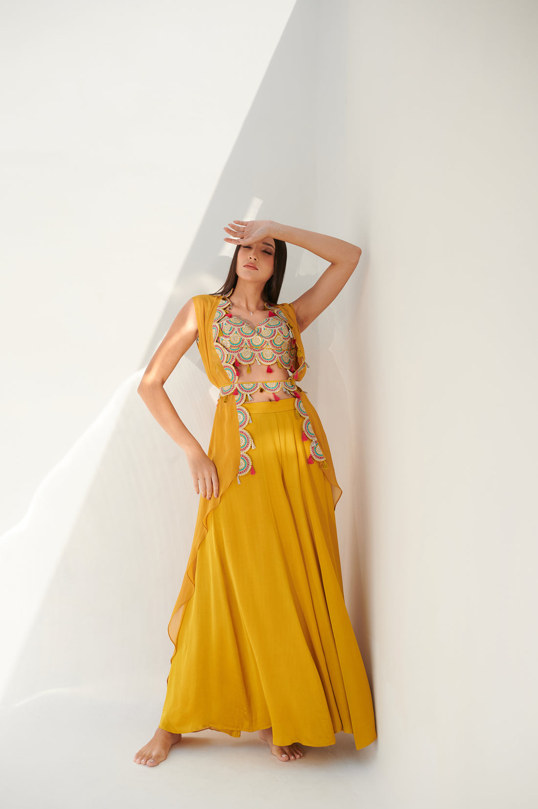 Honeycomb Yellow Multi Color Pop Indo Western Set