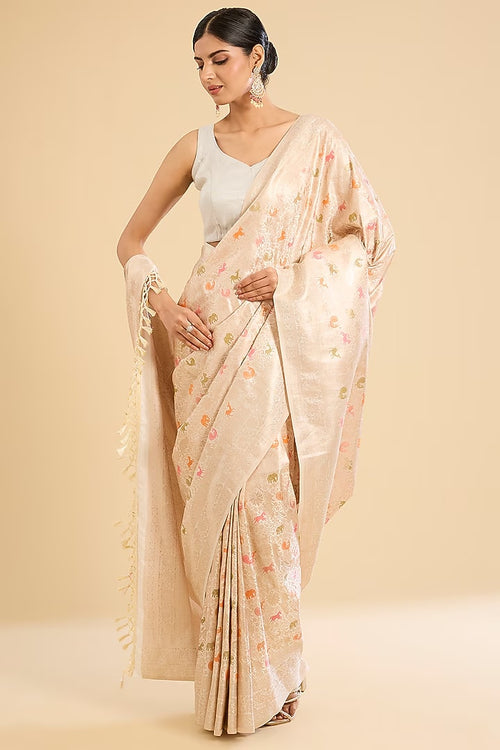 The Sunlit Weave: Butter Light Yellow Satin Silk Saree with Silver Zari Detailing