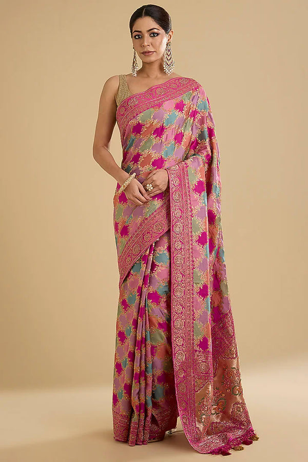 The Jewel Cascade: Rani Pink Zari & Swarovski Embellished Saree