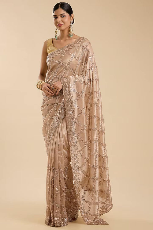 The Golden Cascade: Tissue Saree with Cutdana Jaal Embellishment