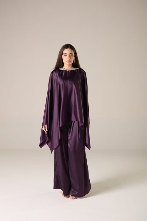 Wine Crystal Kaftan Set