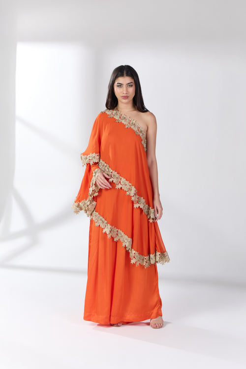 Mandarin Mirage Kaftan with French Lace
