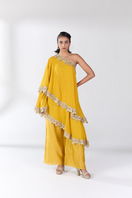 Citron Drift Kaftan with French Lace