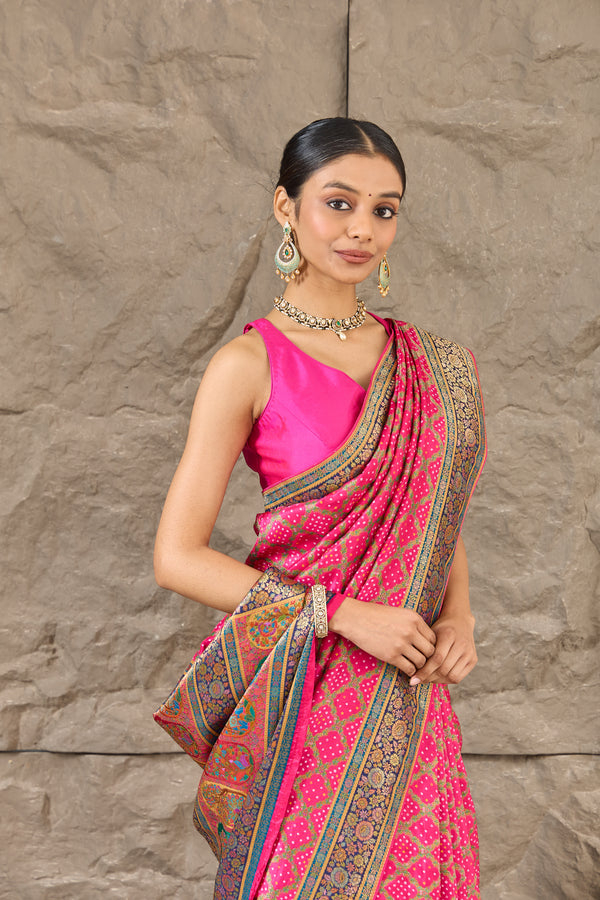 The Fuchsia Weave: Silk Saree with Exquisite Jamdani Work