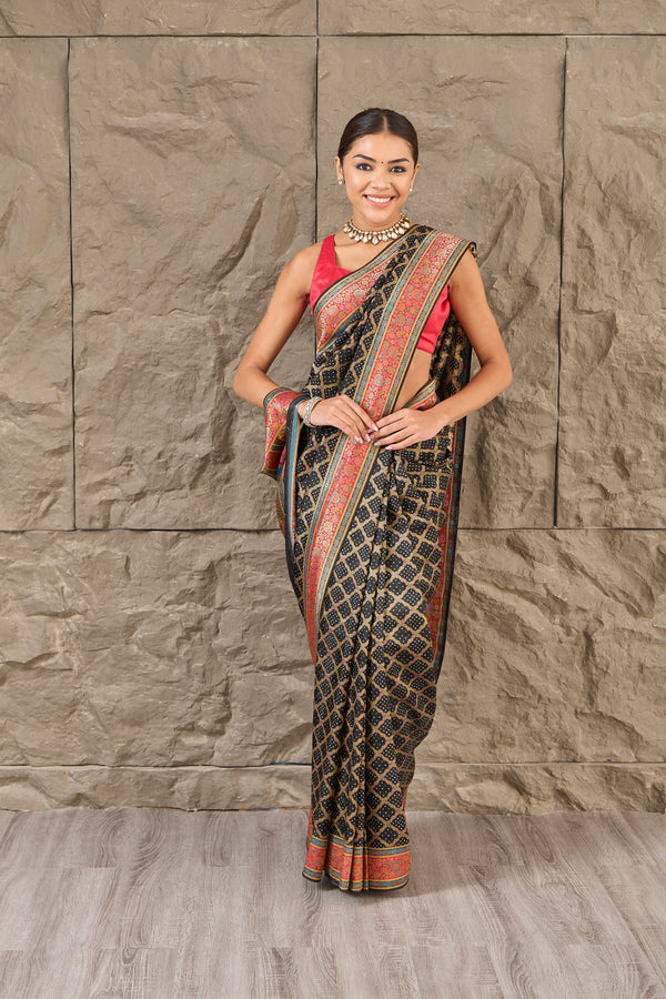 The Midnight Jamdani: Black Silk Saree with Exquisite Jamdani Weave