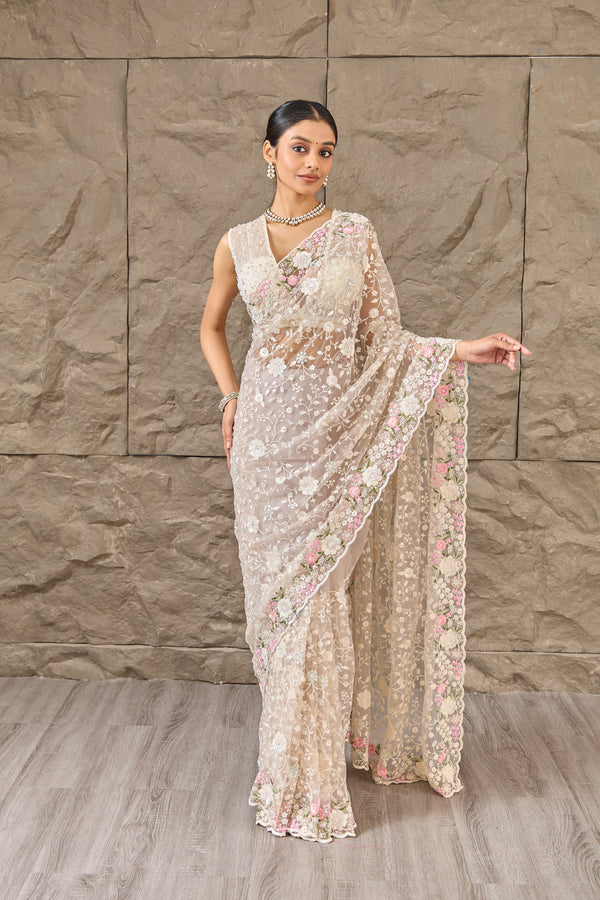 The Moonlit Muse: Saree with Delicate Handwork and Sparkling Embellishments