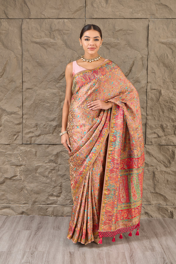 The Royal Ember: Brown-Gold Saree with Jamwar Work