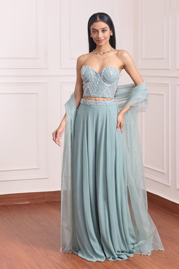 Verdant Vogue Corset & Palazzo Set