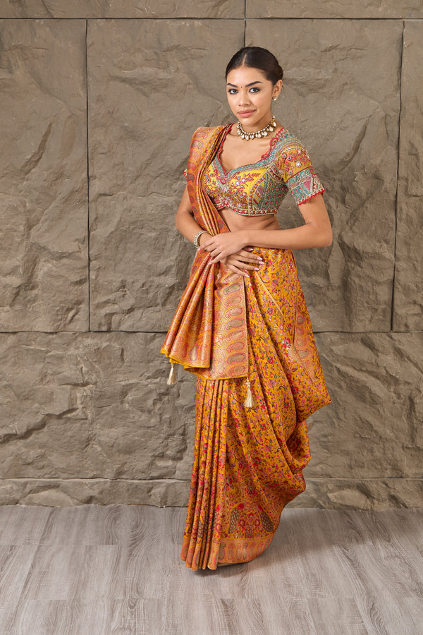 The Amber Loom: Banarasi Jamdani Saree in Mustard Yellow
