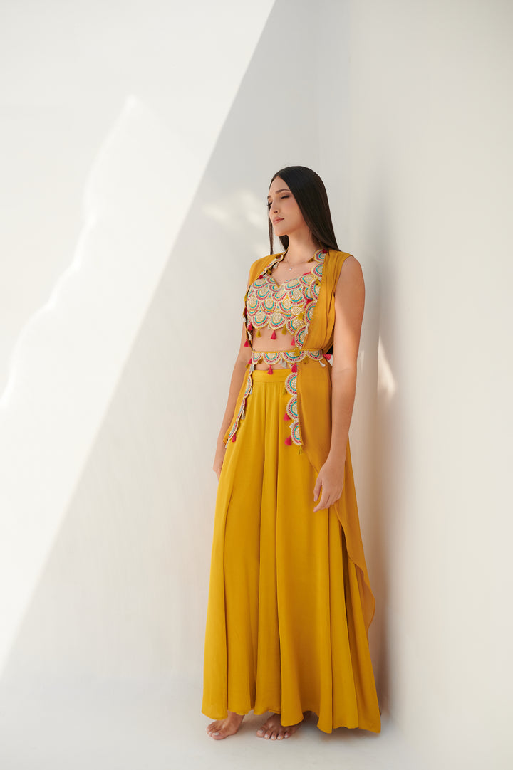 Yellow Multi Color Pop Indo Western Set Online