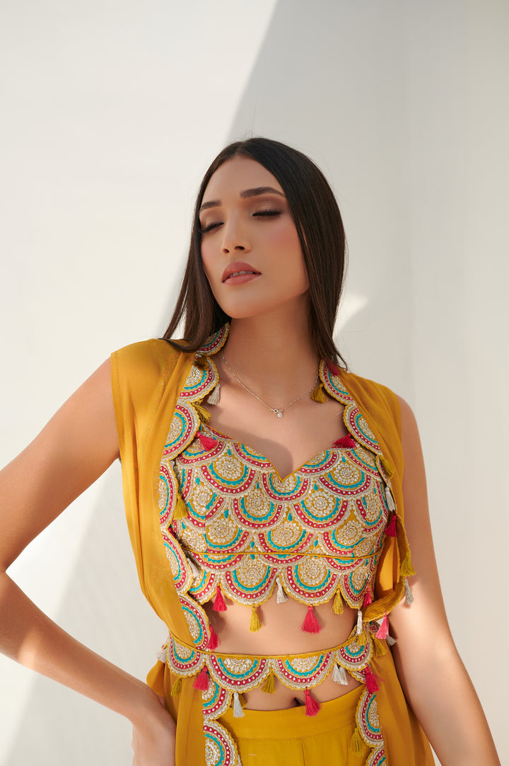 Honeycomb Yellow Multi Color Pop Indo Western Set