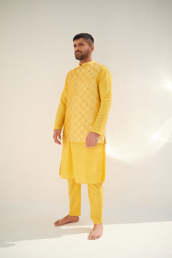 Tuscan Sun Cotton Silk Kurta Set with Sleeveless Jodhpuri Jacket