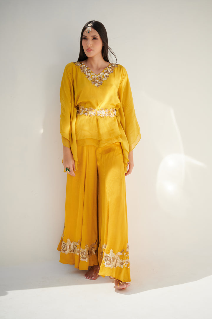 Honeycomb Yellow Kaftan Tunic Palazzo Set