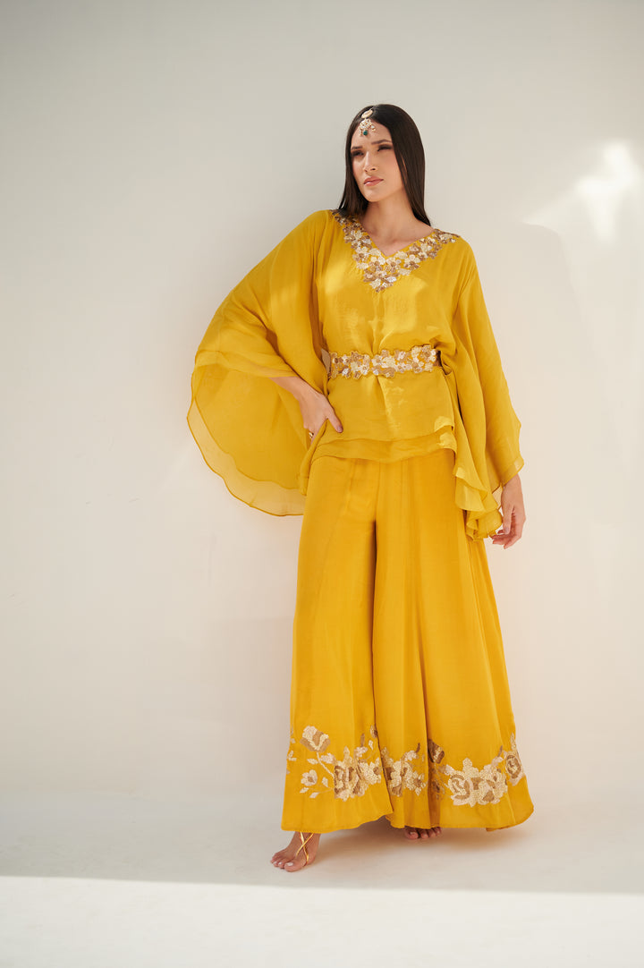 Honeycomb Yellow Kaftan Tunic Palazzo Set