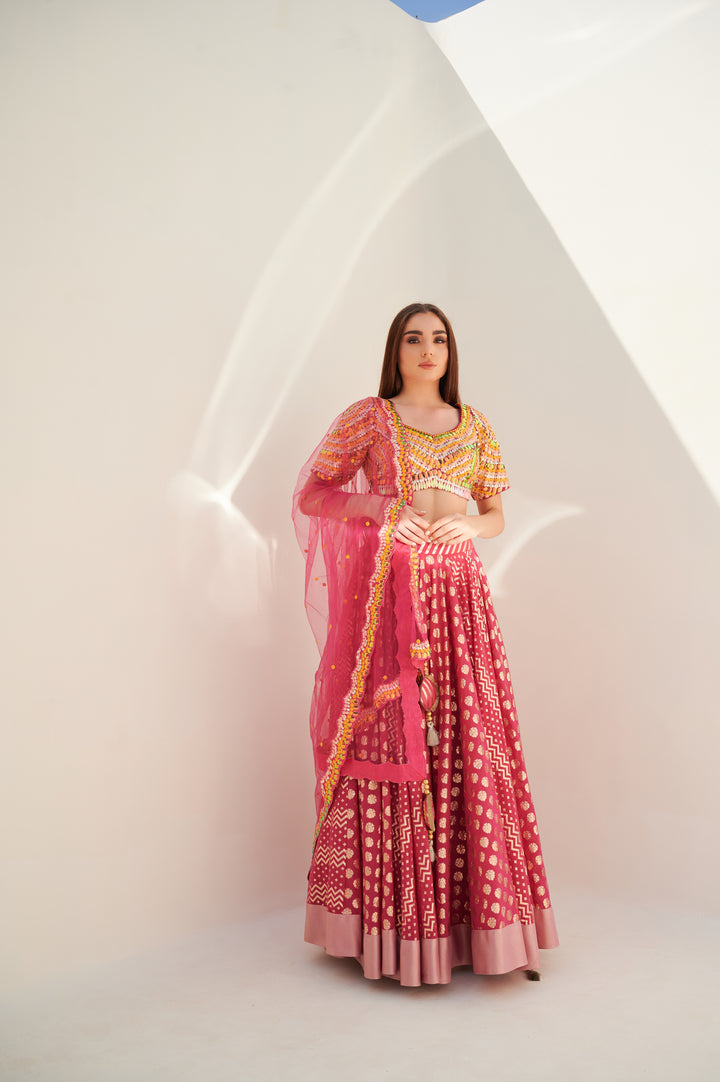 Tequila Sunrise Fuchsia Color Pop Lehenga Set Online