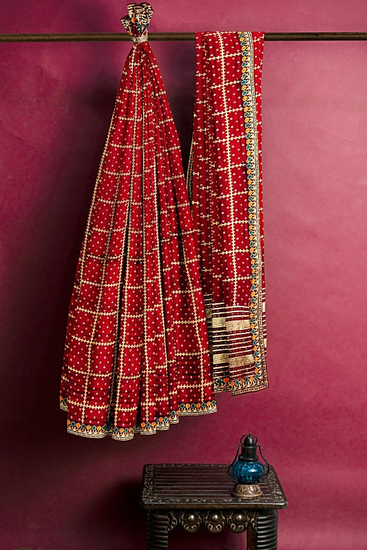 The Ruby Whisper: Maroon Georgette Saree with Swarovski Accents