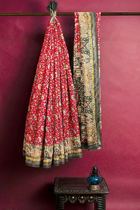 The Desert Jewel: Deep Red-Rust Georgette Saree