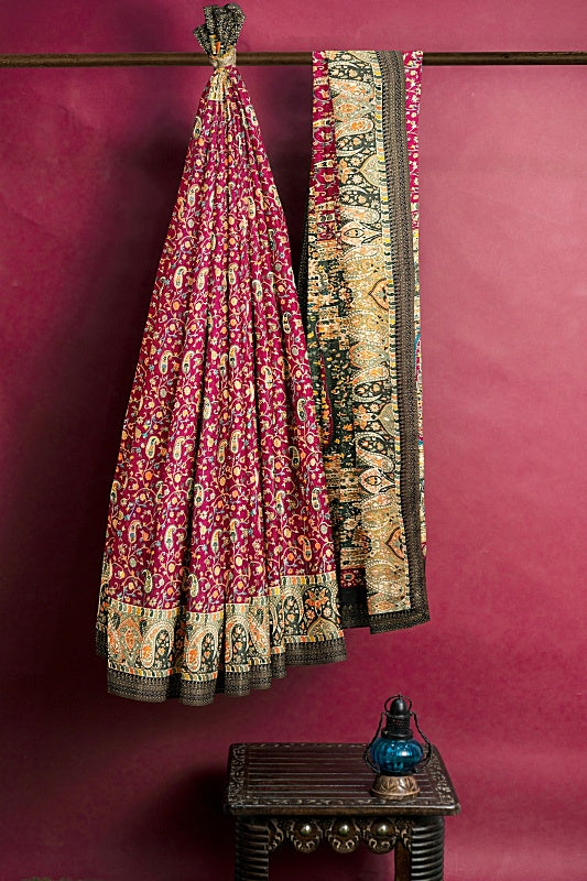 The Vineyard Bloom: Deep Wine Georgette Saree