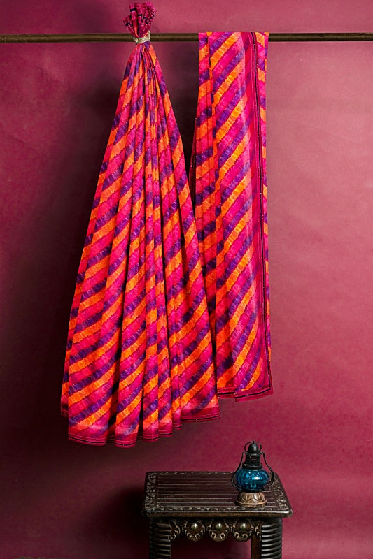 The Sunset Wave: Georgette Saree with Multicolour Lahariya Design