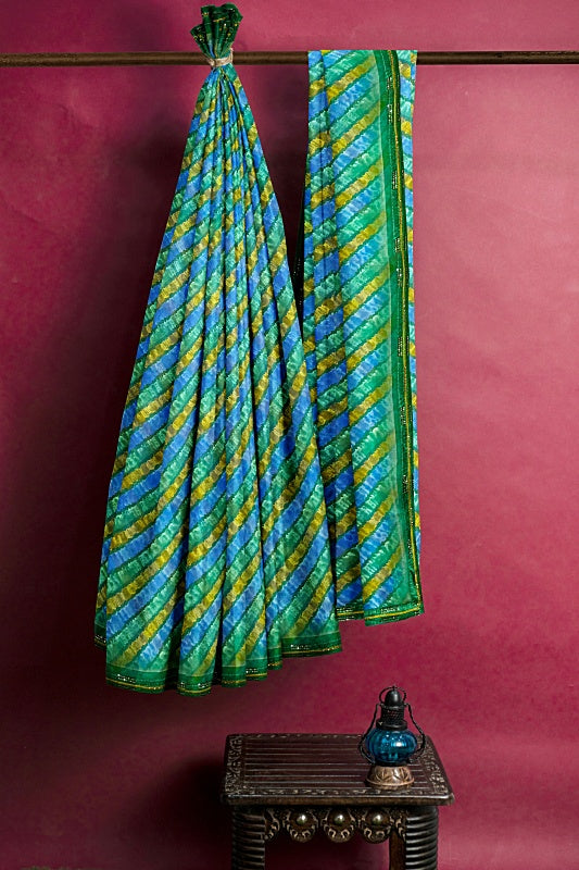 The Ocean Wave: Georgette Saree with Multicolour Lahariya Design