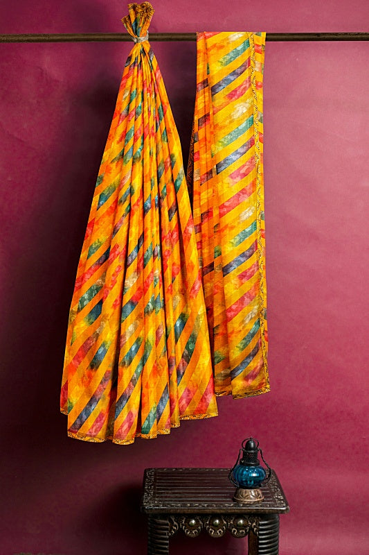 The Amber Current: Mustard Georgette Lahariya Saree
