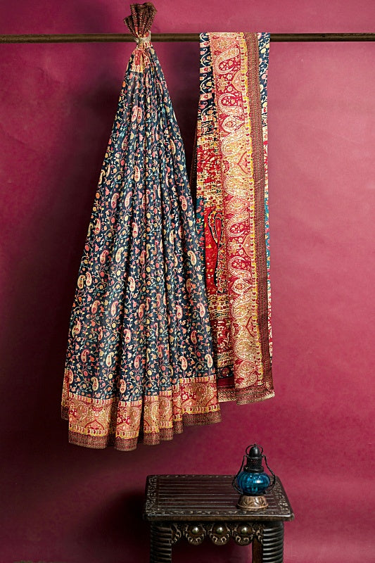 The Midnight Bloom: Black Georgette Saree